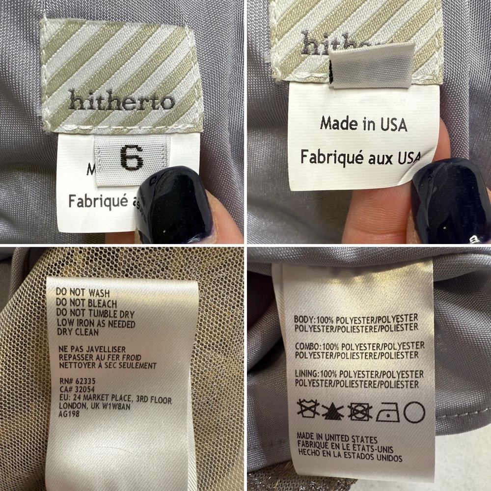 Hitherto Metallic Floral Embroidered Dress Gold Silver Fit Flare USA Made Sz 6 - Picture 7 of 13